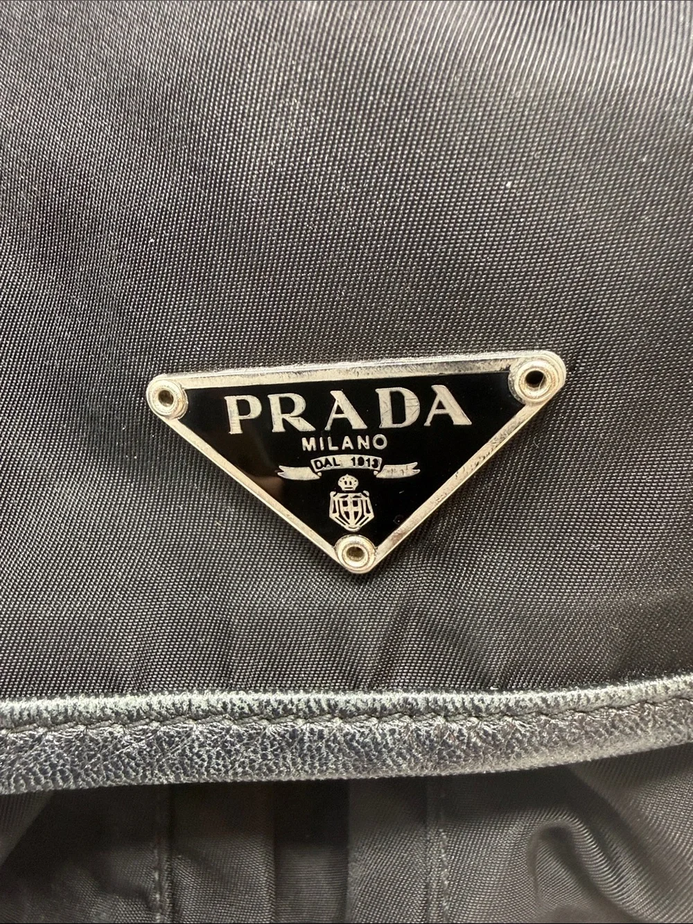 Prada Black Nylon Tessuto Messenger Crossbody Bag Leather Buckle Flap